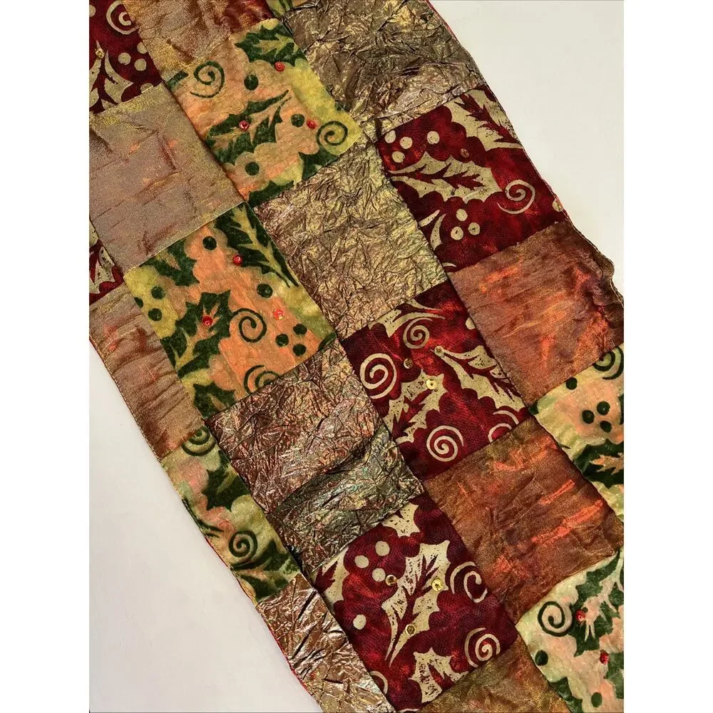 Dept 56 Christmas Table Runner Patchwork Tassels Holiday 70” Department 56
